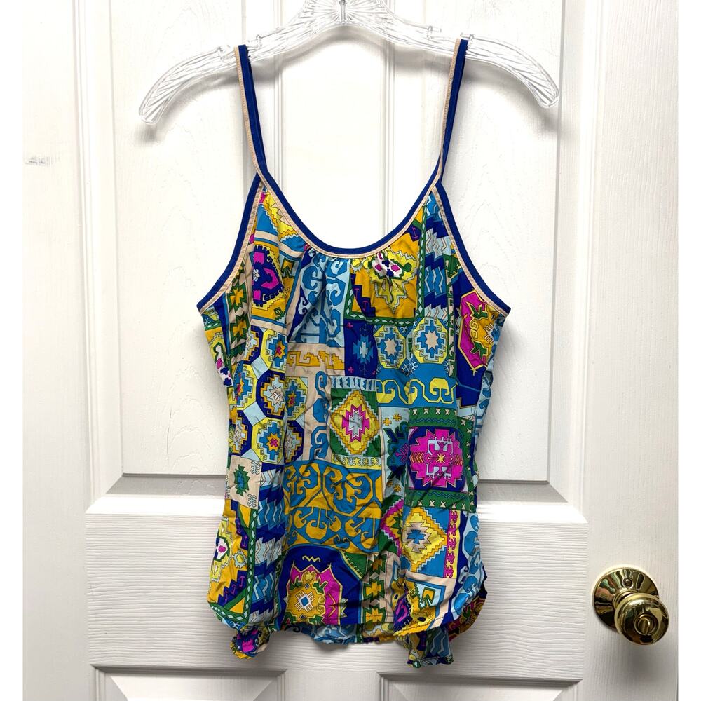 Trina Turk Top Silk Cami Geometric Colorful  Boho Summer Night Out Womens Size M